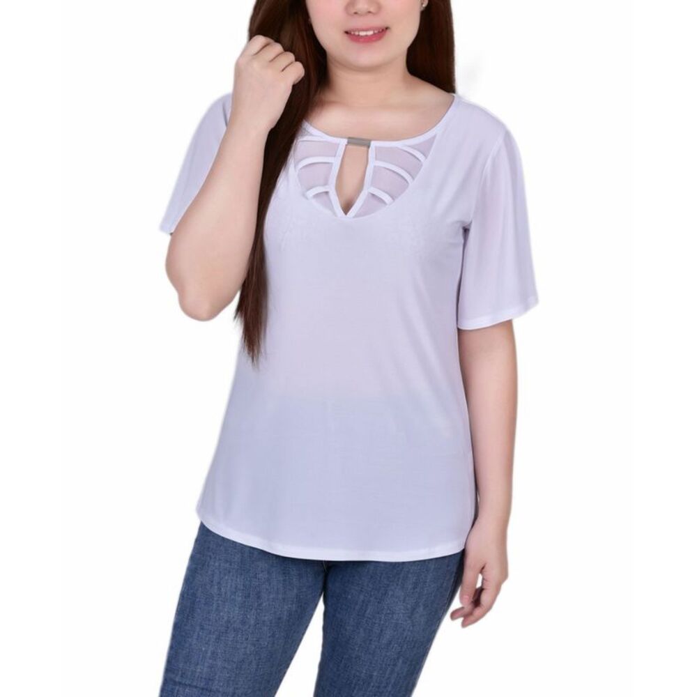 NY Collection Petite Mesh Flutter Sleeve Knit Top